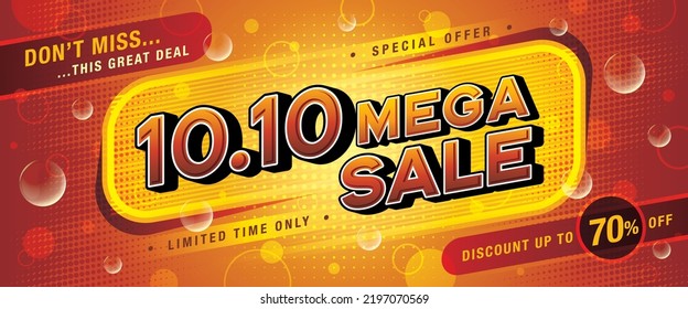 10.10 Día de compras Mega venta Plantilla de banner de diseño especial de oferta, plantilla de banner de compras, Abstract Geometric Web Header diseño de plantilla para etiquetas de venta y descuento. Cartel de promoción de ventas.