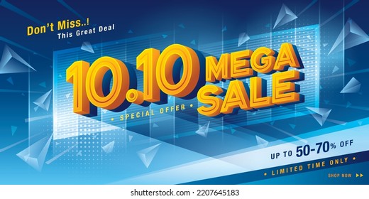 10.10 Día de compras Mega venta Plantilla de banner de diseño especial de oferta, plantilla de banner de compras, Abstract Geometric Web Header diseño de plantilla para etiquetas de venta y descuento. Cartel de promoción de ventas.