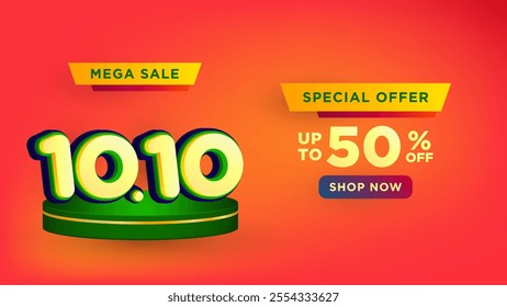 10.10 Shopping day on product podium scene vector illustration for social media ,poster, banner and website campaign or promotion. October 10 sales banner template design
