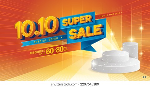 10.10 Shopping Day Super Sale Banner Template design special offer discount, Shopping banner template, Abstract Geometric Web Header template design for Sale. Product stand Display Sale promotion.