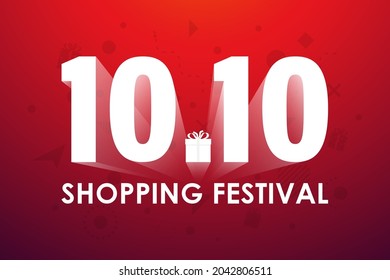 10.10 Shopping festival, Speech marketing banner design on red background. Vector illustration