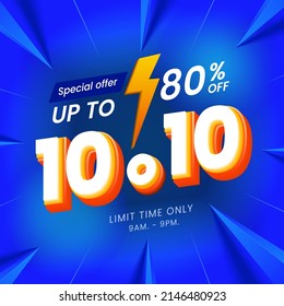 10.10 special sale shopping day banner with blue background. Use for social media and website. Special Offer Sale 80% Off campaign or promotion.