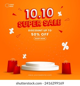 1010 super sale with 3d text and podium display for business promotion