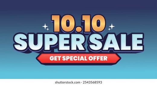 10.10 Super Sale banner with bold 'Get Special Offer' text on a blue gradient background. Perfect for e-commerce promotions with eye-catching colors and modern style.