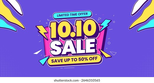 10.10 super sale promo banner with discount offer. Discount flash sale banner background. Flash sale special offer banner for social media post or website banner
