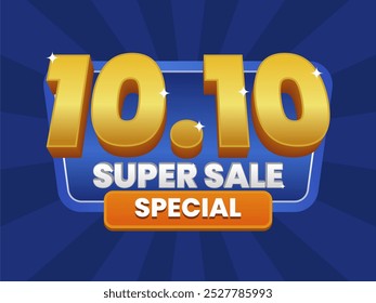 10.10 Super Sale Special banner with bold golden 3D text on a radiant blue background. Featuring eye-catching typography and vibrant colors for an exclusive promotion.