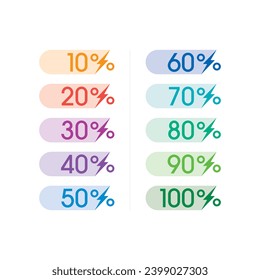 10-100 face symbols for business, education world. colorful 10-100 percent symbols with lightning symbols. percent sign group with lightning symbol