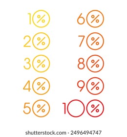 10-100 percent concept. Set of 10 percent, 50 percent, 100 percent