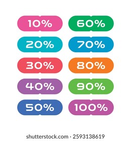 10-100 percent set. ten steps percent concept. 10 step percent buttons for education, business