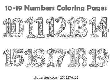 10-19 Number Coloring Pages Preschool Learning and Tracing Number Worksheet