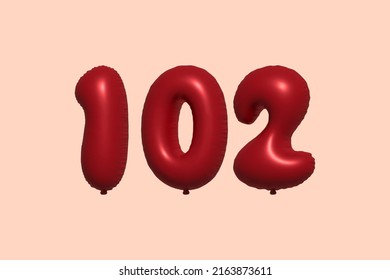 102 3d number balloon made of realistic metallic air balloon 3d rendering. 3D Red helium balloons for sale decoration Party Birthday, Celebrate anniversary, Wedding Holiday. Vector illustration svg