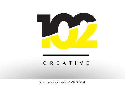 102 Black and Yellow Number Logo Design cut in half.