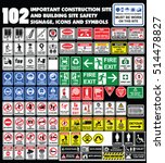 102 important construction site and building site safety warning  signage, icons and symbols. Building construction site, Hazard warning attention sign, Industry Health and Safety Icon collection.