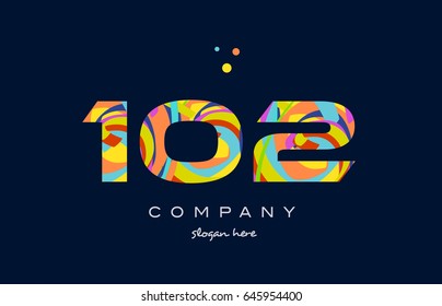 102 number digit numeral logo colored colorful rainbow acrylic modern creative vector icon design template