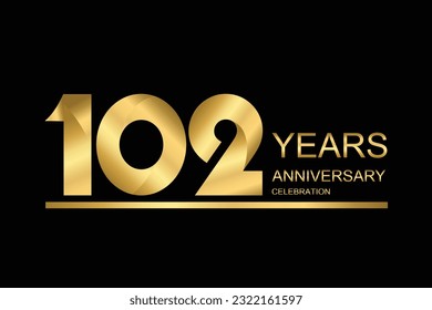 102 year anniversary vector banner template. gold icon isolated on black background. svg