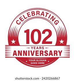 102 years anniversary celebration design template. 102nd logo vector illustrations. svg