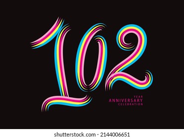 102 years anniversary celebration logotype colorful line vector, 102th birthday logo, 102 number, Banner template, vector design template elements for invitation card and poster. svg