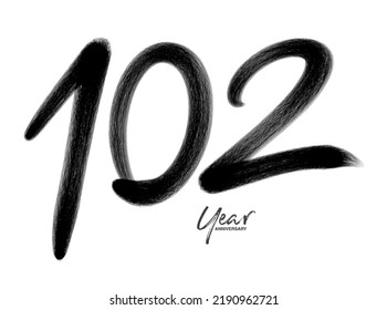102 Years Anniversary Celebration Vector Template, 102 number logo design, 102th birthday, Black Lettering Numbers brush drawing hand drawn sketch, number logo design vector illustration svg