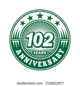 102 years anniversary. Anniversary logo design. Vector and illustration.