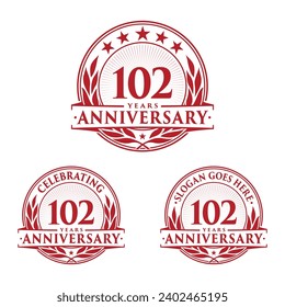 102 years anniversary set. 102nd celebration logo collection. Vector and illustration.  svg