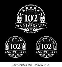 102 years anniversary set. 102nd celebration logo collection. Vector and illustration.  svg