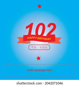 102 years birthday, happy birthday banner with star shape and red ribbon. very nice vector design svg