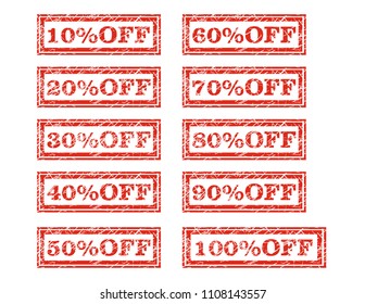 10,20,30,40,50,60,70,80,90, 100%OFF stamp