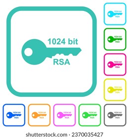 Cifrado rsa de 1024 bits con iconos planos de color vívido en bordes curvados sobre fondo blanco