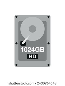 1024 GB HD. Vector hard drive data storage, technology and backup concept isolated on white background
