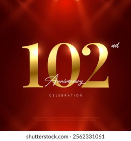 102nd Anniversary celebration, One hundred second year Anniversary celebration on lights background for celebration event, festive illustration.