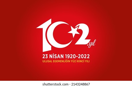 102th year logo. 102.Year Children's Day April 23 red Turkish flag Vector Illustration. 102th Anniversary. 102th anniversary logo with Turkish flags.