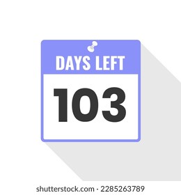 Icono de ventas de cuenta regresiva 103 días a la izquierda. Faltan 103 días para ir Banner promocional