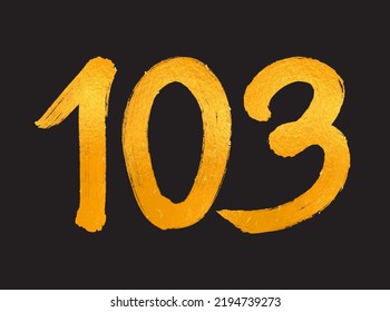 103 Ilustración vectorial del logotipo del número, Plantilla vectorial de celebración de 103 años, cumpleaños número 103, Dibujo dibujado a mano con números de oro, diseño del logotipo del número para impresión, camiseta