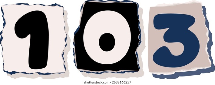 103 Retro torn paper number Design art