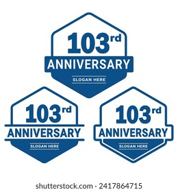 103 years anniversary celebration logotype. 103rd anniversary logo collection. Set of anniversary design template. Vector and illustration.