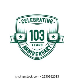 103 years anniversary celebration shield design template. 103rd anniversary logo. Vector and illustration.
