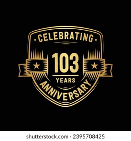 103 years anniversary celebration shield design template. 103rd anniversary logo. Vector and illustration.