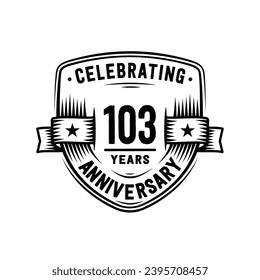 103 years anniversary celebration shield design template. 103rd anniversary logo. Vector and illustration.