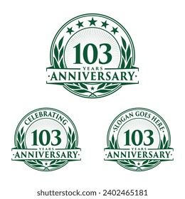 103 years anniversary set. 103rd celebration logo collection. Vector and illustration. 