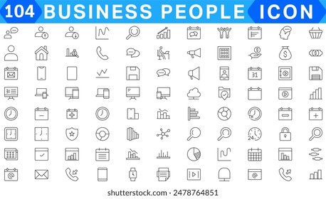 104 line icon set related to business and people