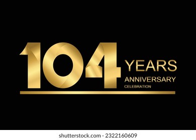 104 year anniversary vector banner template. gold icon isolated on black background.