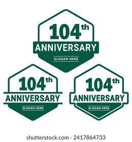 104 years anniversary celebration logotype. 104th anniversary logo collection. Set of anniversary design template. Vector and illustration.