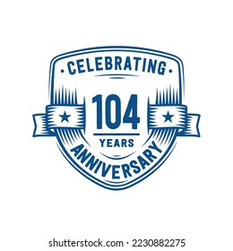 104 years anniversary celebration shield design template. 104th anniversary logo. Vector and illustration.