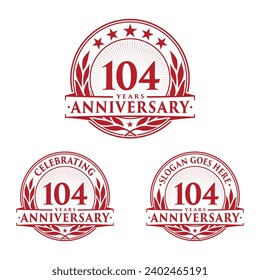 104 years anniversary set. 104th celebration logo collection. Vector and illustration. 