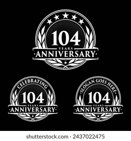 104 years anniversary set. 104th celebration logo collection. Vector and illustration. 