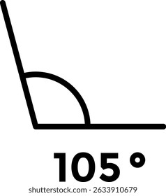 ícone de ângulo de 105 graus. Aprendizagem escolar. Símbolo geométrico. Elementos matemáticos. Símbolo de medida e matemática. Medição do grau de inclinação com um retrator