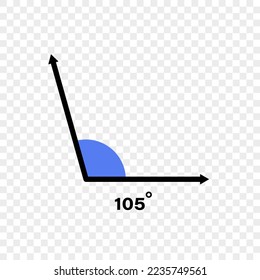 105 degree angle icon. Geometric symbol. Vector illustration on transparent background