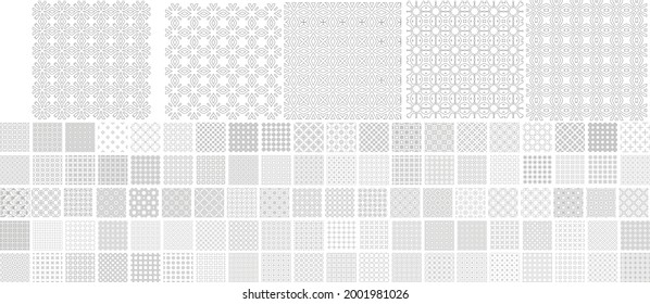 105 Universal patterns of lines(tiling). texture can be used for wallpaper, pattern fills, web page background,surface textures. Set of monochrome geometric ornaments.