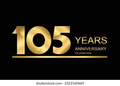 105 year anniversary vector banner template. gold icon isolated on black background.