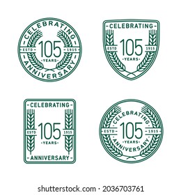 105 years anniversary celebration logotype. 105th anniversary logo collection. Set of anniversary design template. Vector and illustration.